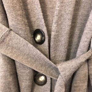 Merino wool long gray belted cardigan